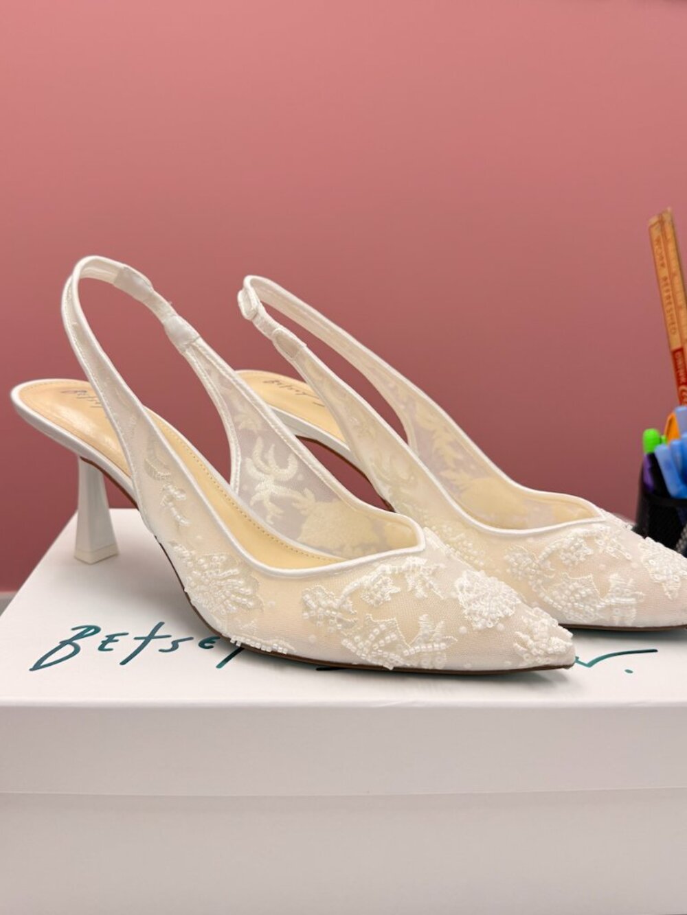 SIZE 10 - NEVER WORN - BETSEY JOHNSON WEDDING HEELS - Picture 2 of 3